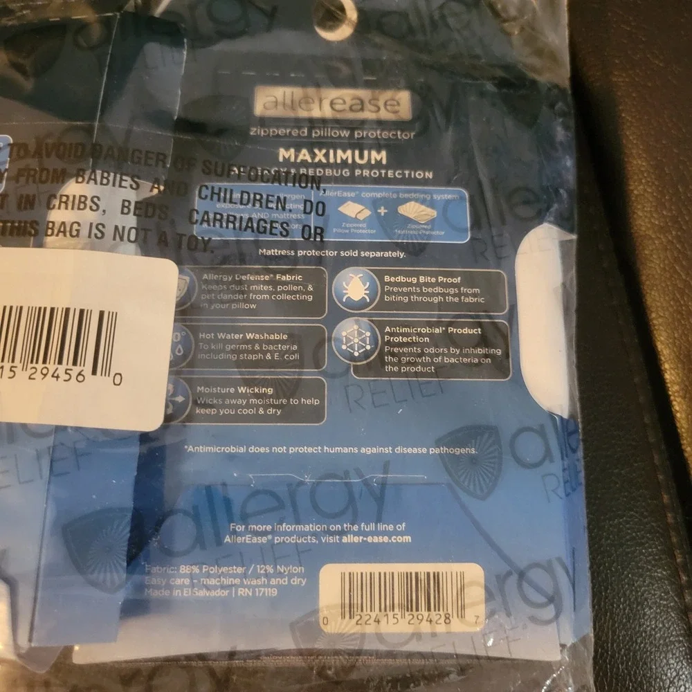 Allerease Maximum Zippered Pillow Protectors 2 Pack Standard Queen White New - Picture 3 of 3